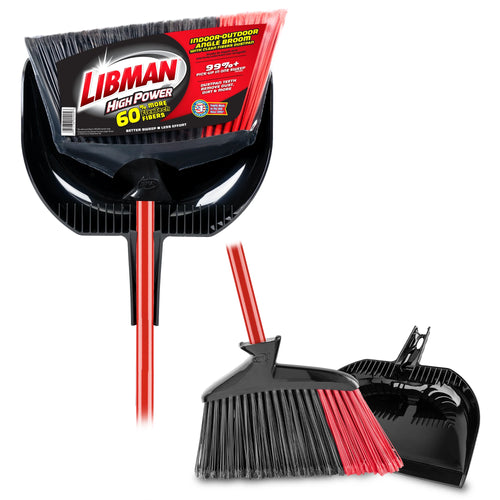 Libman #905 Indoor-Outdoor Angle Broom with Clean Fibers Dustpan