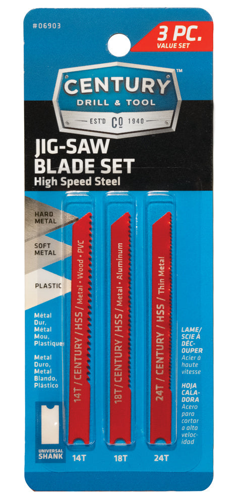 Century Drill And Tool 3 Piece High Speed Steel Jig-Saw Blade Set (3 Piece)