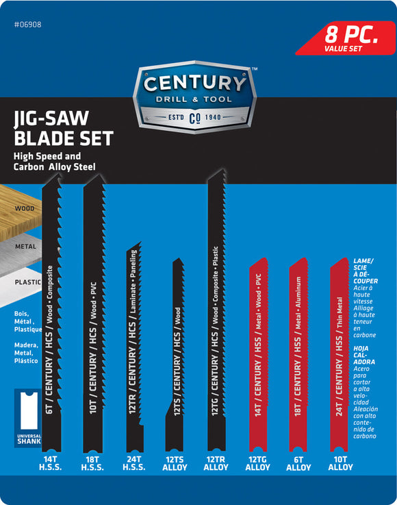 Century Drill And Tool 8 Piece Alloy And High Speed Steel Jig-Saw Blade Set (8 Piece)