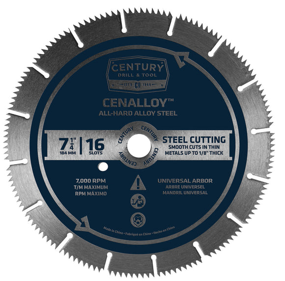 Century Drill And Tool Cenalloy Circular Saw Blade 7-1/4″ X 16 Slot X Universal Arbor Iron/Steel (7-1/4″ X 16 Slot)