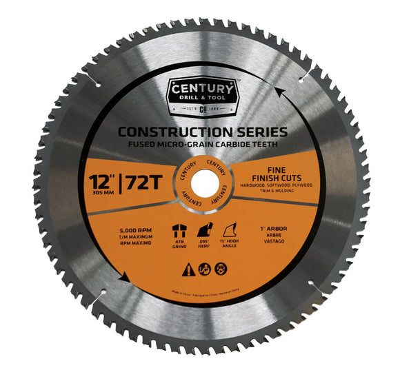 Century Drill And Tool Construction Series-Mitre Circular Saw Blade 12″ X 72t X 1″ Arbor