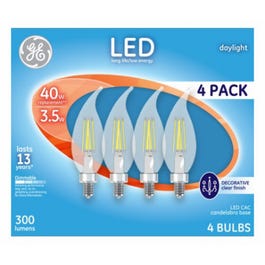 Decorative LED Light Bulbs, Candelabra Base, Daylight, Clear, 300 Lumens, 3.5-Watts, 4-Pk.