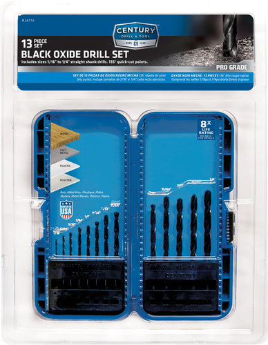 Century Drill And Tool 13 Piece Pro Grade Black Oxide Drill Bit Set