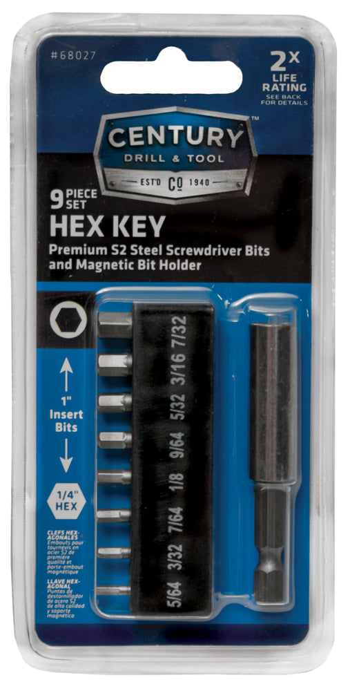 Century Drill And Tool 7 Piece S2 Hex Key Screwdriving Bit Set