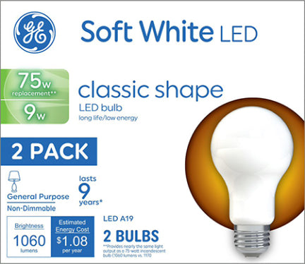 9W LED 75W Equi Medium A21Soft White 2p