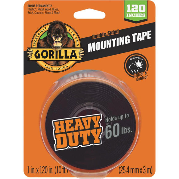 Gorilla 1 In. x 120 In. Black Heavy Duty Double-Sided Mounting Tape (60 Lb. Capacity)
