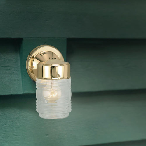 Design House Outdoor Wall-Mount Jelly Jar Lantern Sconce in Polished Brass 4.5 x 7.5 in.